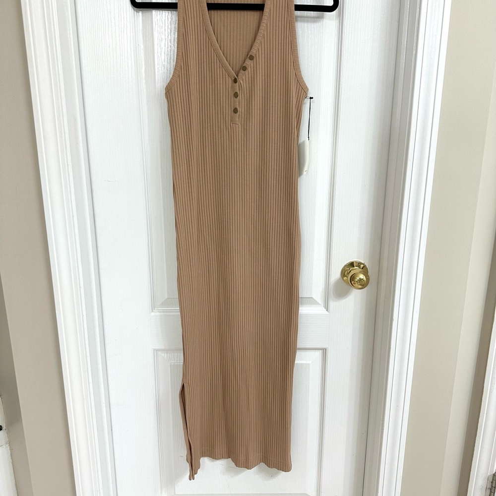 Ribbed Tank Maxi Dress in Tan